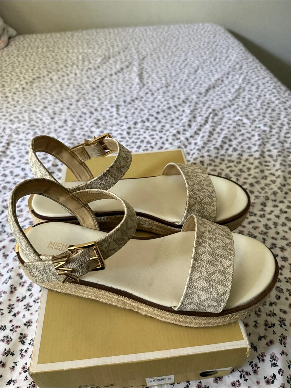 Michael Kors Beige Logo Strap Ankle Buckle Sandals